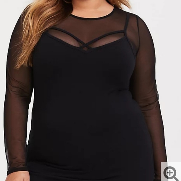 BLACK MESH LONG SLEEVE UNDER-IT-ALL CROP TOP - Picture 3 of 5
